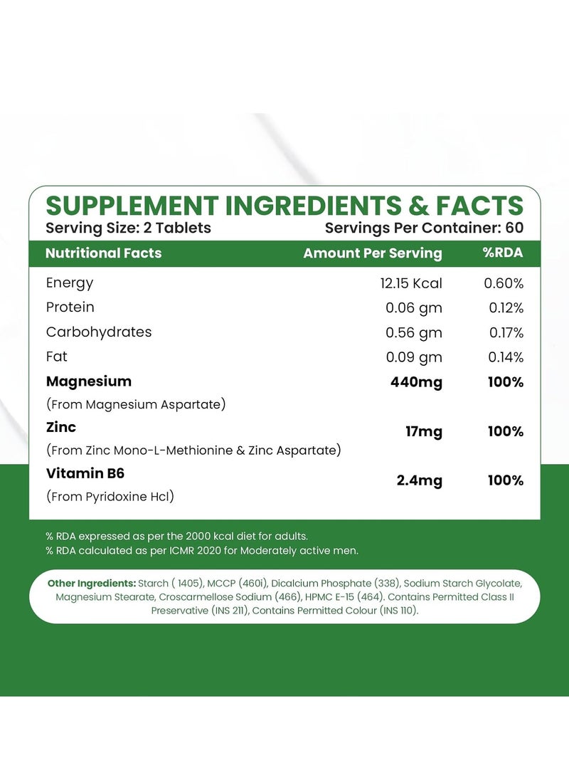 Himalayan organics Himalayan Organics ZMA (Zinc Magnesium & Vitamin B6) 120 Vegetarian Tablets  - Image 4