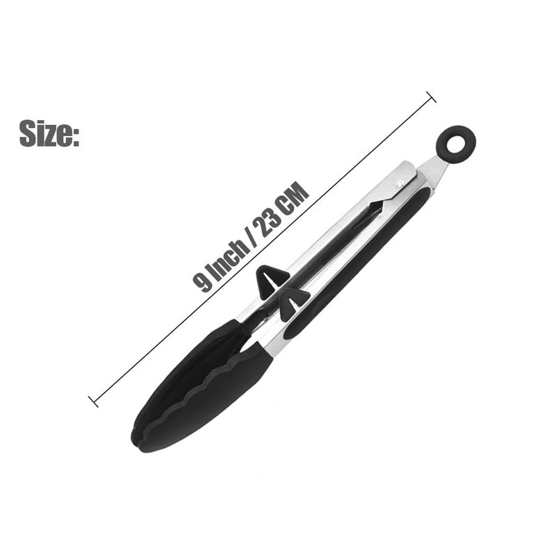 Baskety Heavy-Duty Non-Stick Stainless Steel Silicone Kitchen Tongs (Black, 9 Inches) - Image 2