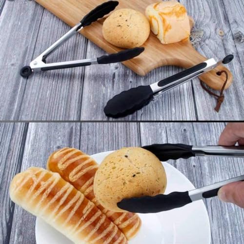 Baskety Heavy-Duty Non-Stick Stainless Steel Silicone Kitchen Tongs (Black, 9 Inches) - Image 5