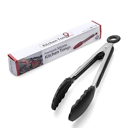 Baskety Heavy-Duty Non-Stick Stainless Steel Silicone Kitchen Tongs (Black, 9 Inches) - Image 1