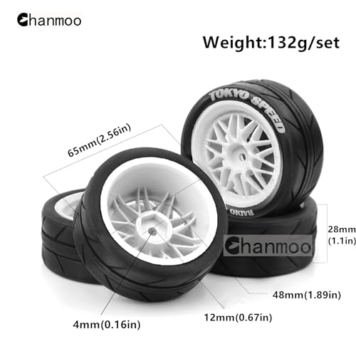Chanmoo 110 RC On Road Tires And Plastic Rally Wheels 12mm Hex Drift Tyres For 110 Scale Racing Touring Street Car Tamiya TT01 TT02 XV01 TA06 A959 144001 HPI KYOSHO HSP PTG2 Traxxas 4PCS White - Image 5