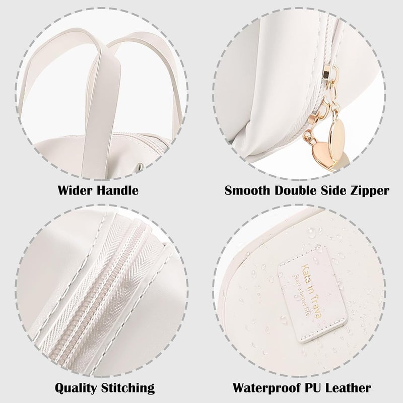 JUVIW Large Capacity Travel Cosmetic Bag Portable Leather Waterproof Toiletry Bag Organizer Makeup Bag with Handle and Divider Make Up Pouch with Zipper for WomenCream - Image 3