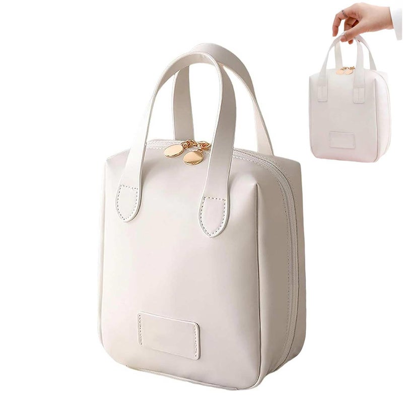 JUVIW Large Capacity Travel Cosmetic Bag Portable Leather Waterproof Toiletry Bag Organizer Makeup Bag with Handle and Divider Make Up Pouch with Zipper for WomenCream - Image 1