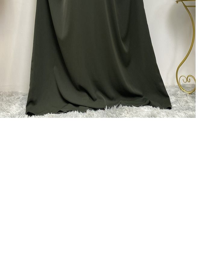 Loquat Simple Loose Solid Color Dress Abaya Army Green  - Image 3