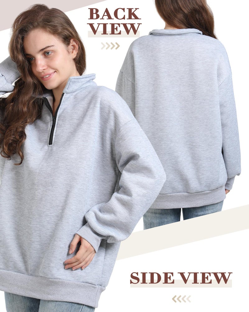 Chicingyou 2 Pack Quarter Zip Pullover Women Fleece Half Zip Oversized Sweatshirts Long Sleeve Shirts Fall Clothes(Taupe,Gray,M) - Image 5
