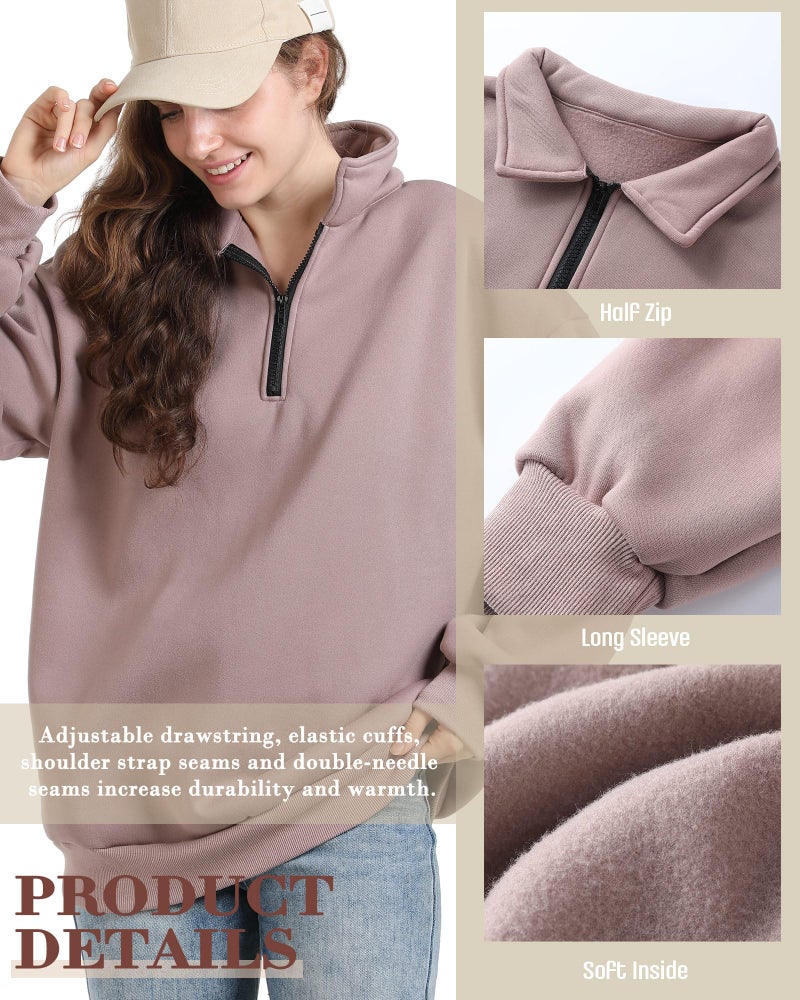 Chicingyou 2 Pack Quarter Zip Pullover Women Fleece Half Zip Oversized Sweatshirts Long Sleeve Shirts Fall Clothes(Taupe,Gray,M) - Image 4