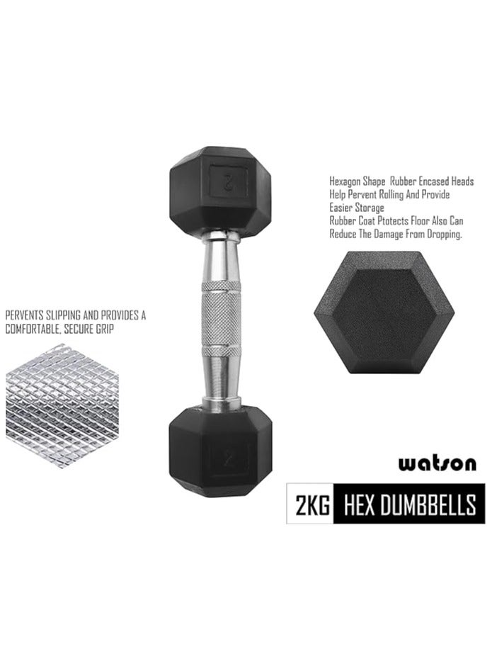 واتسون دمبل سداسي من الحديد المصبوب المطلي بالمطاط، مقبض مضاد للانزلاق، 4 كجم (2 كجم × 2) دمبل سداسية للمنزل وصالة الألعاب الرياضية وتدريبات القوة الاحترافية، ورفع الأثقال، ومجموعة الأوزان الثقيلة للتمرين - Image 3