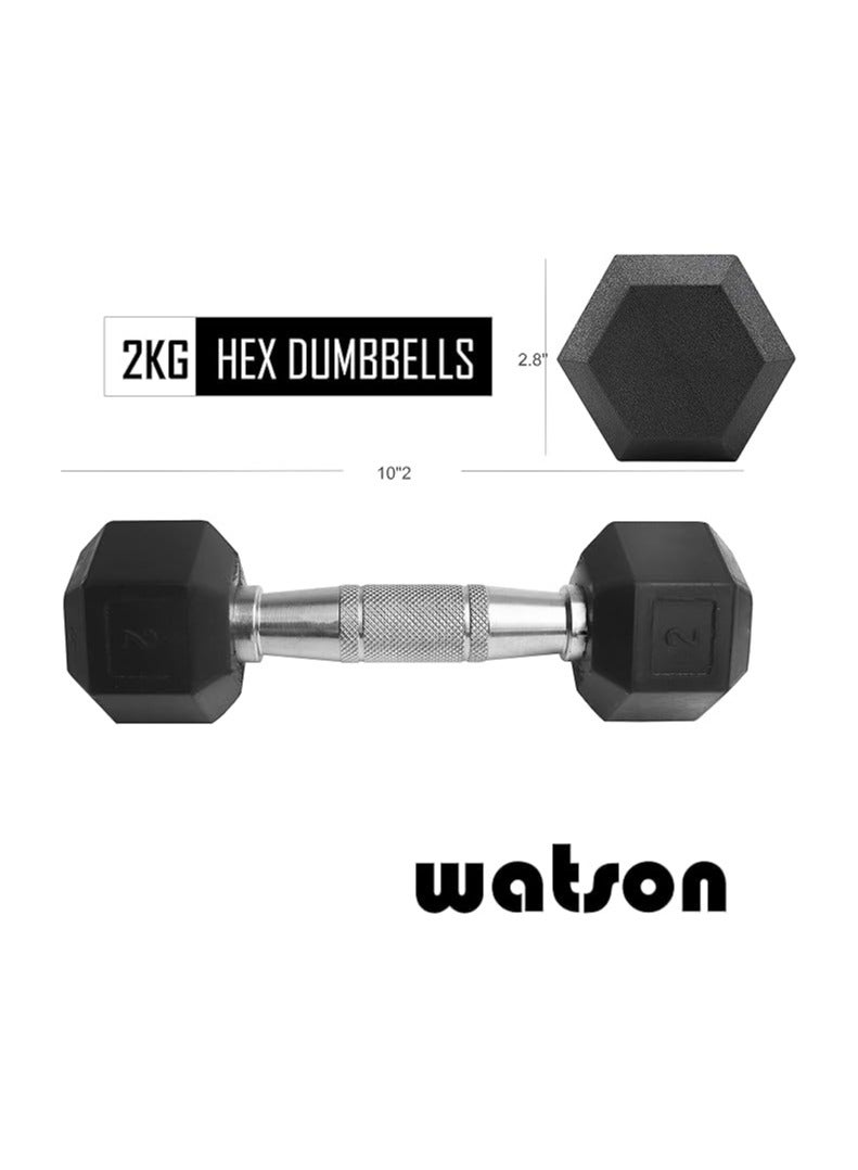 واتسون دمبل سداسي من الحديد المصبوب المطلي بالمطاط، مقبض مضاد للانزلاق، 4 كجم (2 كجم × 2) دمبل سداسية للمنزل وصالة الألعاب الرياضية وتدريبات القوة الاحترافية، ورفع الأثقال، ومجموعة الأوزان الثقيلة للتمرين - Image 4
