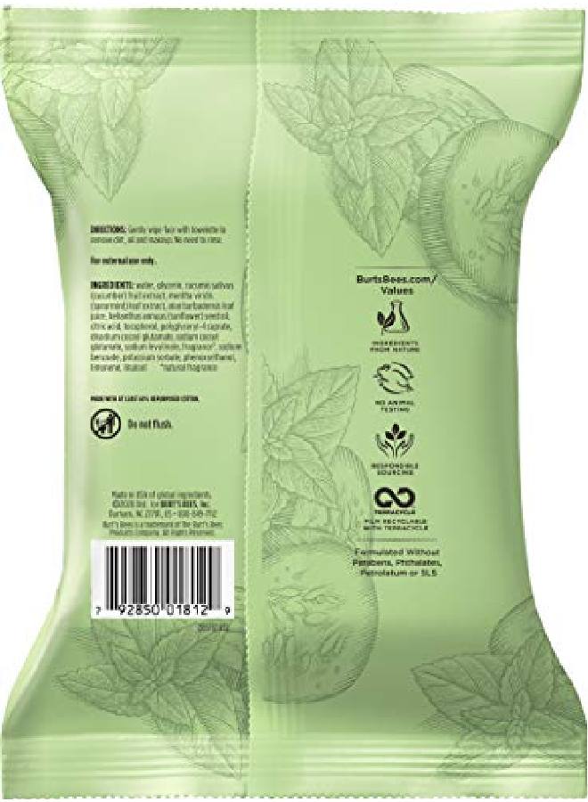Burt's Bees مناديل تنظيف الوجه الحساسة بالخيار والنعناع 30 قطعة - Image 4