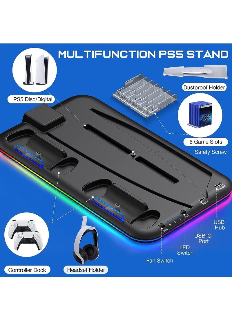 شاحن وحدة تحكم PS5، قاعدة تبريد LED لجهاز سوني بلاي ستيشن 5، قاعدة دعم وحدة التحكم، حامل ألعاب، ملحقات الألعاب (أسود) - Image 5