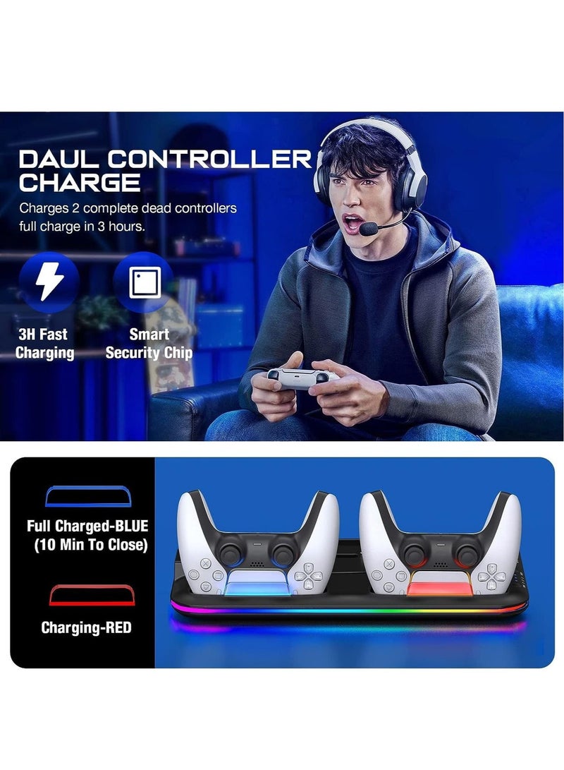 شاحن وحدة تحكم PS5، قاعدة تبريد LED لجهاز سوني بلاي ستيشن 5، قاعدة دعم وحدة التحكم، حامل ألعاب، ملحقات الألعاب (أسود) - Image 4