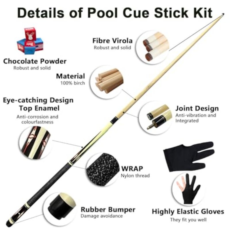 2Pcs Billiard Pool Cue Sticks, Linen Billiard Cue Hardwood Billiard Stick Pool Cue Set with Wrap 4 Pool Chalks 2 Gloves, Table Pool Stick for Beginner Professional Billiard Player House Bar Commercial - Image 3