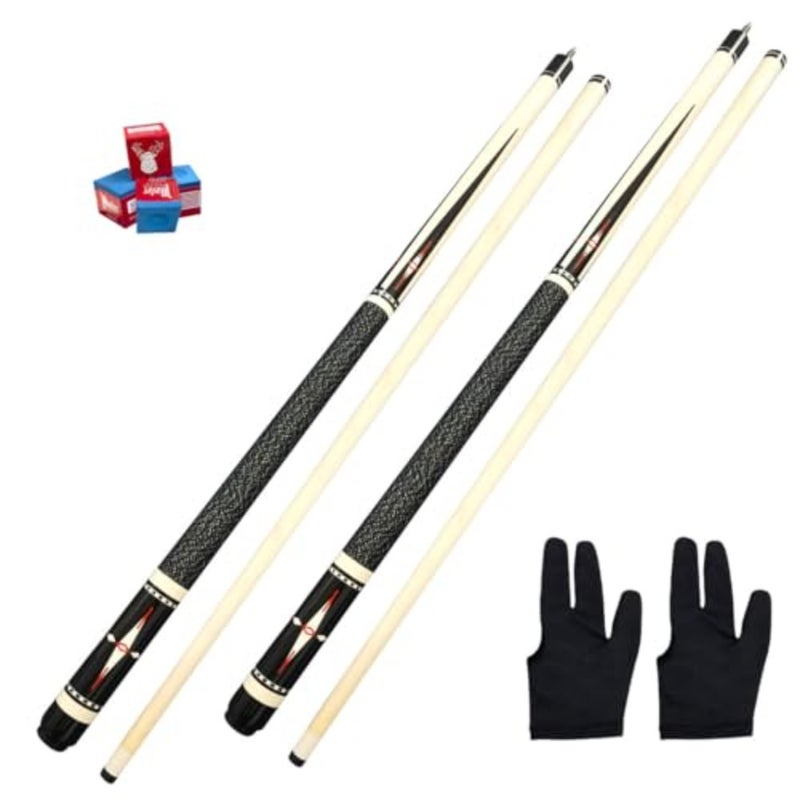 2Pcs Billiard Pool Cue Sticks, Linen Billiard Cue Hardwood Billiard Stick Pool Cue Set with Wrap 4 Pool Chalks 2 Gloves, Table Pool Stick for Beginner Professional Billiard Player House Bar Commercial - Image 1