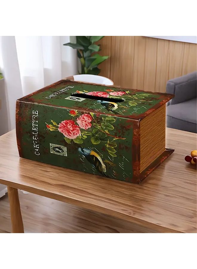 Vintage World Map Tissue Box Holder Green Wooden Finish Decorative Dispenser - Image 5