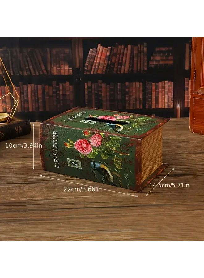 Vintage World Map Tissue Box Holder Green Wooden Finish Decorative Dispenser - Image 4