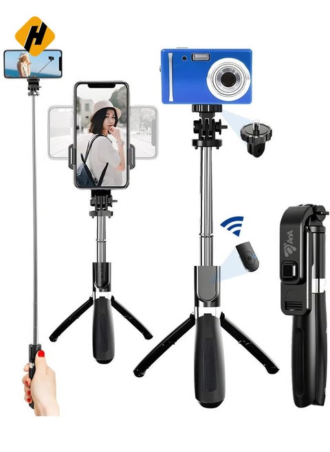 Selfie Stick Tripod Bluetooth remote, Extendable 1m Telescopic Selfie Stick, Handheld Tripod, Wireless Remote compatible with iPhone 12/Xs/iPhone 8/iPhone 11/11pro, Galaxy S10/S9 Plus/S8/Note8
