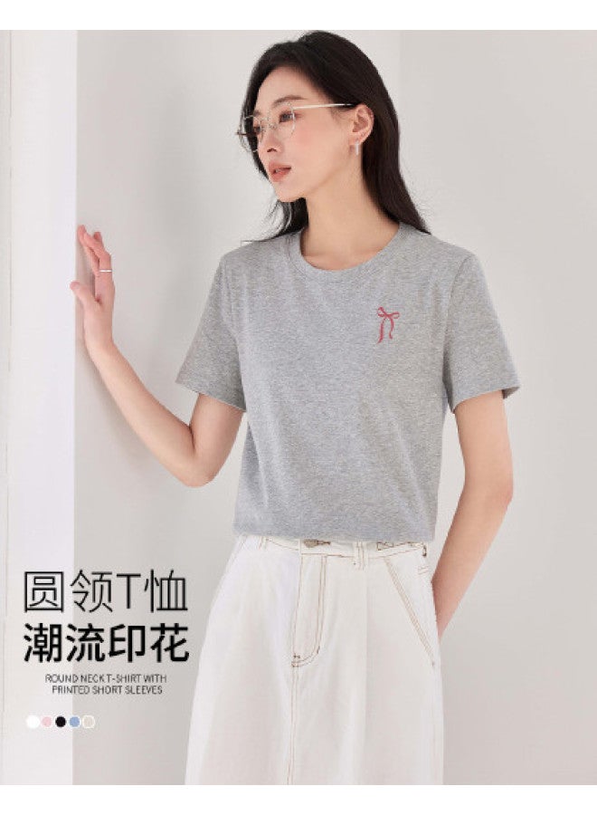 Hstyle Slim-fit Thin Women's T-shirt 2025 Summer Round Neck Casual Versatile Print Fashion High-end Short Sleeve Top - Image 1