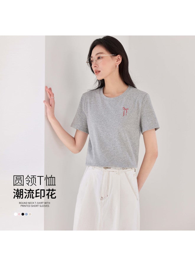 Hstyle Slim-fit Thin Women's T-shirt 2025 Summer Round Neck Casual Versatile Print Fashion High-end Short Sleeve Top - Image 2