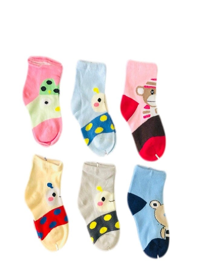 Freshfoot Baby Boys & Girls Cute & Colorful Cotton Ankle Socks For New Born Baby (0-12 Months) (Pack of 6) Cartoon (Mixed 1) - Image 1