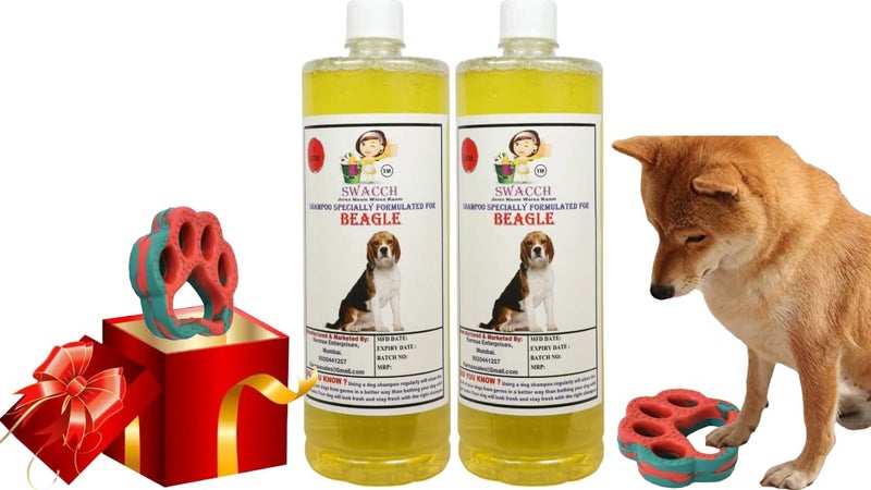 swacch Beagle Dog Shampoo + Paw Shape I Rubber Dog Toy for Training and Interactive I Durable & Safe I Combo Pack I 2 Litre Lemon - Image 1