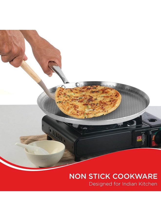 VINOD - Vinod SAS Pro Platinum Triply Stainless Steel Dosa Tawa - 28 cm | 4.0 mm Thick | Hexa Design | Metal Spoon Friendly | Riveted Handle | Gas, Induction Base | 5-Year Warranty - Image 1
