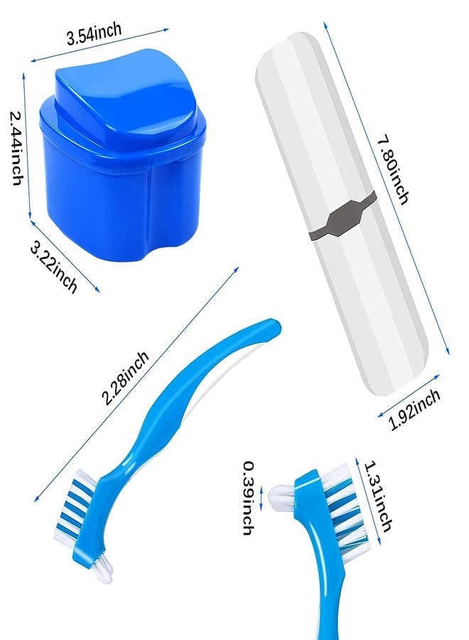 Reliable1st 11 Pcs Denture Case Kit, 2 Retainer Holder Boxes with Drainage Design, 2 Denture Bath Case Cups, 2 Dual Headed Denture Toothbrushes, 2 Portable Toothbrush Cases and Mesh Bag (Blue - Image 3