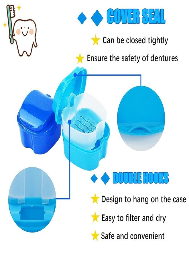 Reliable1st 11 Pcs Denture Case Kit, 2 Retainer Holder Boxes with Drainage Design, 2 Denture Bath Case Cups, 2 Dual Headed Denture Toothbrushes, 2 Portable Toothbrush Cases and Mesh Bag (Blue - Image 2