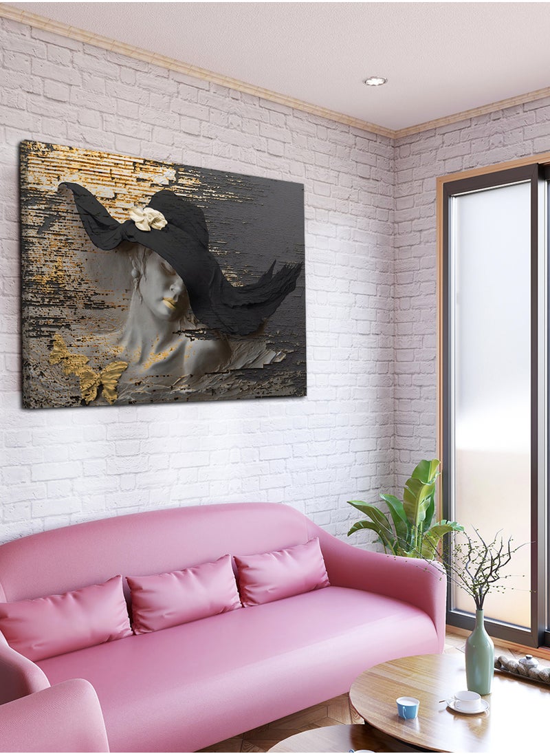 LOWHA Canvas Wall Art Stretched Over Wooden Frame with Woman with Hat Painting  - Image 1