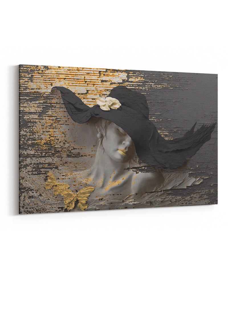 LOWHA Canvas Wall Art Stretched Over Wooden Frame with Woman with Hat Painting  - Image 4
