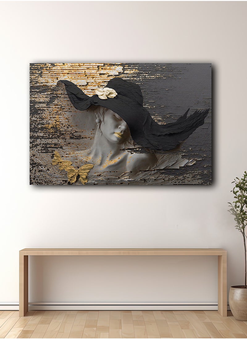 LOWHA Canvas Wall Art Stretched Over Wooden Frame with Woman with Hat Painting  - Image 3