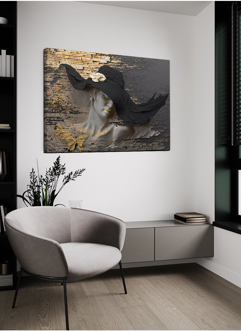 LOWHA Canvas Wall Art Stretched Over Wooden Frame with Woman with Hat Painting  - Image 2