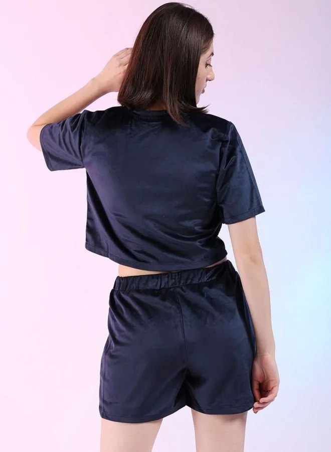 Freehand  Women Regular Fit Solid Short Sleeve Mid Rise Round Neck Top With Shorts Lounge Set  | Best Price UAE