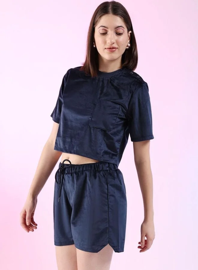 Freehand  Women Regular Fit Solid Short Sleeve Mid Rise Round Neck Top With Shorts Lounge Set  | Best Price UAE
