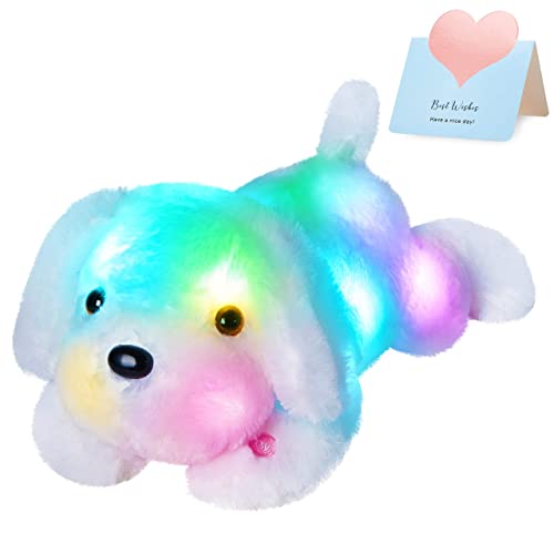 WEWILL 18 Light up White Puppy Dog LED Stuffed Animal with Colorful Night Light Glow Soft Plush Toy Gifts for Kids on Christmas Birthday - Image 1