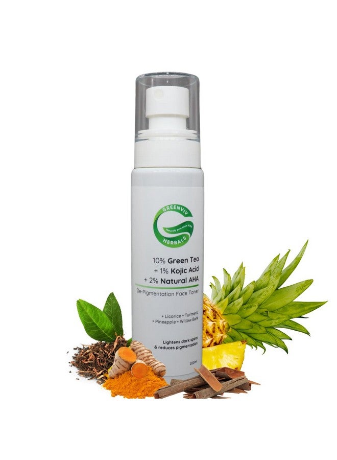 Greenviv تونر للوجه من غرينفيف 10% شاي أخضر + 1% حمض كوجيك + 2% AHA طبيعي لإزالة التصبغات | يقلل من فرط التصبغ والبقع الداكنة | 100 مل - Image 1