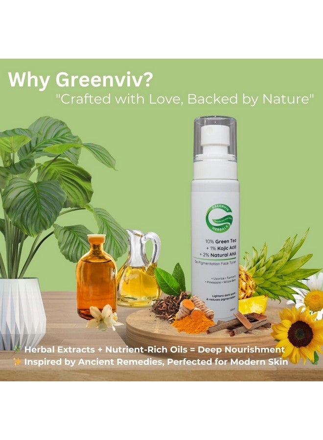 Greenviv تونر للوجه من غرينفيف 10% شاي أخضر + 1% حمض كوجيك + 2% AHA طبيعي لإزالة التصبغات | يقلل من فرط التصبغ والبقع الداكنة | 100 مل - Image 4