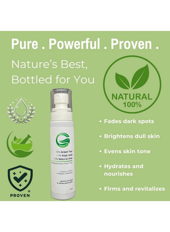 Greenviv تونر للوجه من غرينفيف 10% شاي أخضر + 1% حمض كوجيك + 2% AHA طبيعي لإزالة التصبغات | يقلل من فرط التصبغ والبقع الداكنة | 100 مل - Image 2