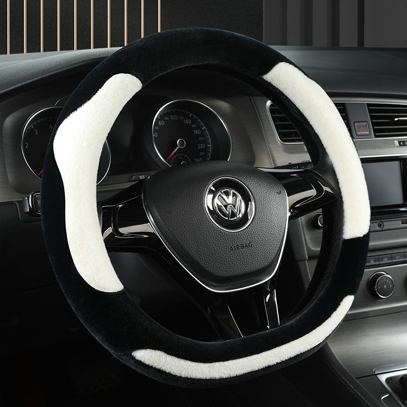 Car Steering Wheel Cover Winter Warm Short Plush Handle Cover Non-Slip Breathable Unisex Car Handle Cover - Image 2