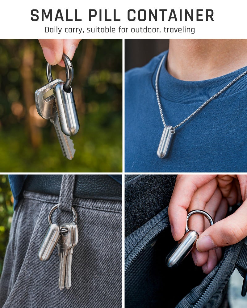 TISUR Micro Keychain Pill Holder, Titanium Pill Case Waterproof Pill Container, Portable Tiny Pill Organizer for Travel Purse Pocket - Image 5