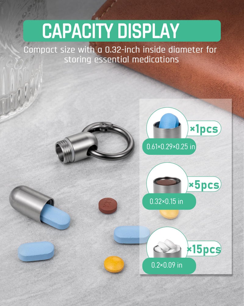 TISUR Micro Keychain Pill Holder, Titanium Pill Case Waterproof Pill Container, Portable Tiny Pill Organizer for Travel Purse Pocket - Image 3