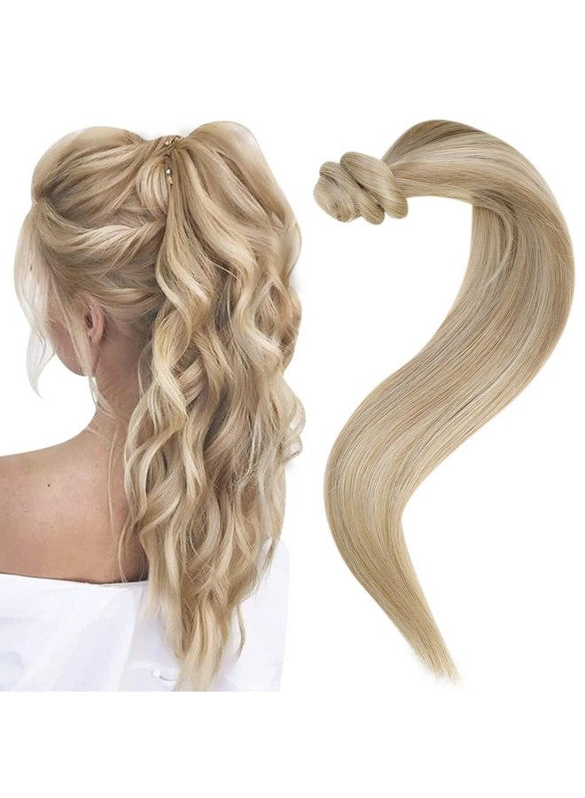 إيزي يوث وصلات شعر أشقر على شكل ذيل حصان، وصلات شعر بشري على شكل ذيل حصان، وصلات شعر أشقر ذهبي، هايلايت عسلي، أشقر ملفوف حول ذيل حصان، شعر بشري على شكل ذيل حصان، 12 بوصة 70 جرام - Image 1