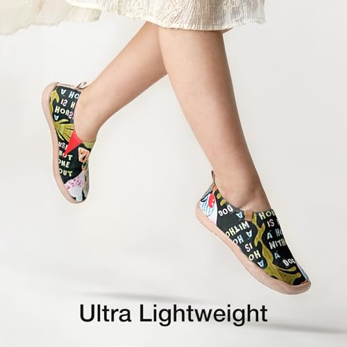 UIN Women's Lightweight Sneakers Comfortable Canvas Slip On Flat Art Painted Cat Travel Shoes Chihuahua (7.5) - Image 5