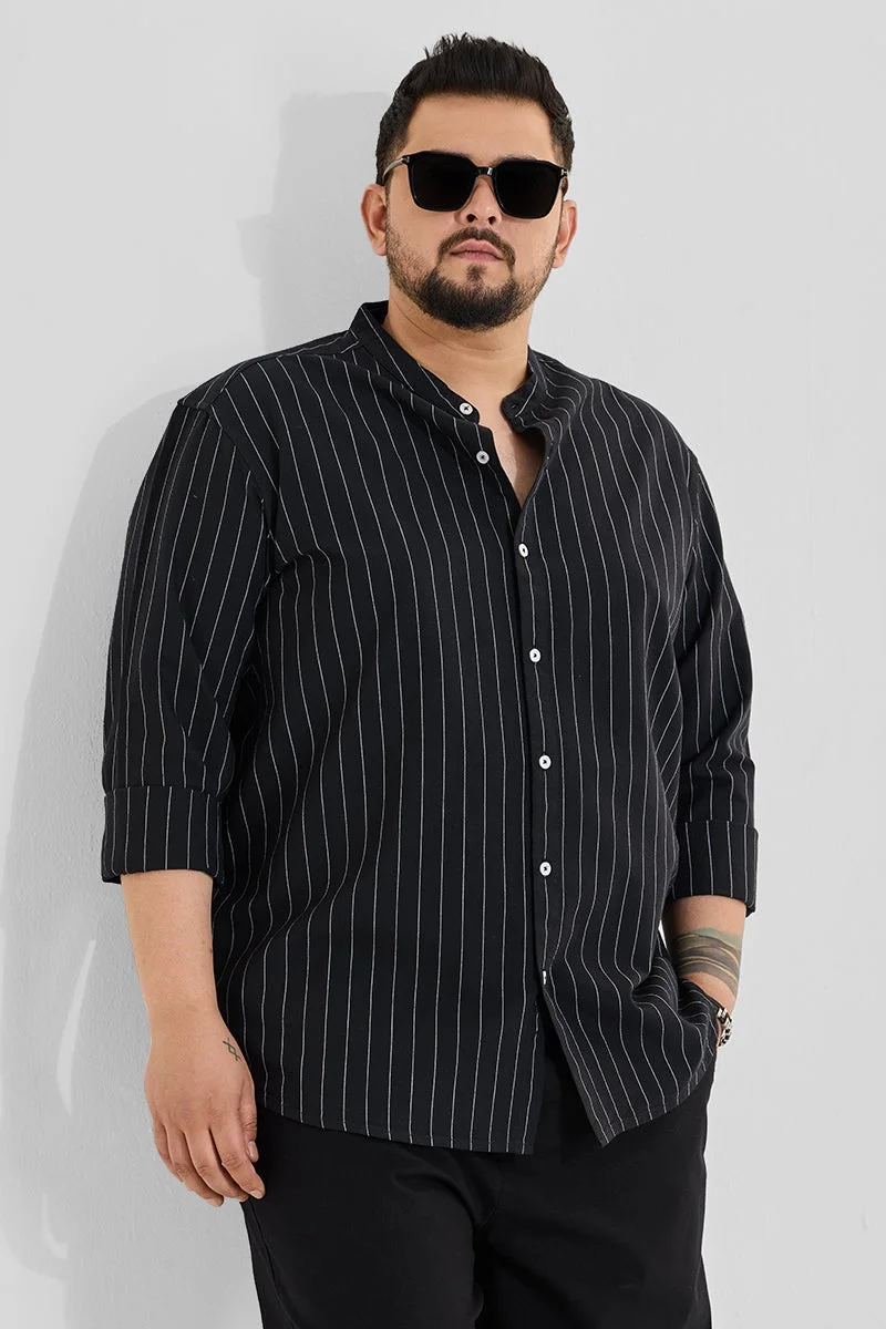 سنيتش قميص قطن % مقلم بياقة ماندرين مقاس كبير