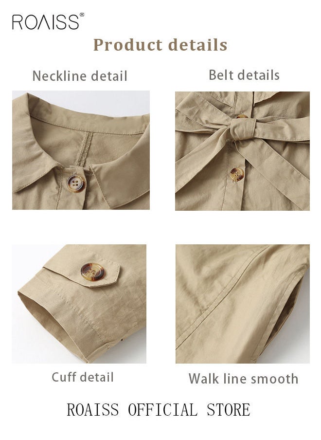 roaiss - Girls Long Trench Coat Baby Sweet Ruffles Belt Beige Cotton Windbreaker Spring Fall Kids Outfit - Image 1
