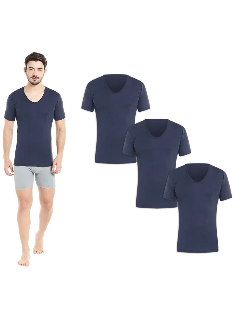 BYC MEN'S U-NECK COTTON UNDERSHIRT (PACK OF 3) - NAVY BLUE