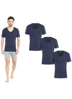 BYC MEN'S U-NECK COTTON UNDERSHIRT (PACK OF 3) - NAVY BLUE  - Image 1