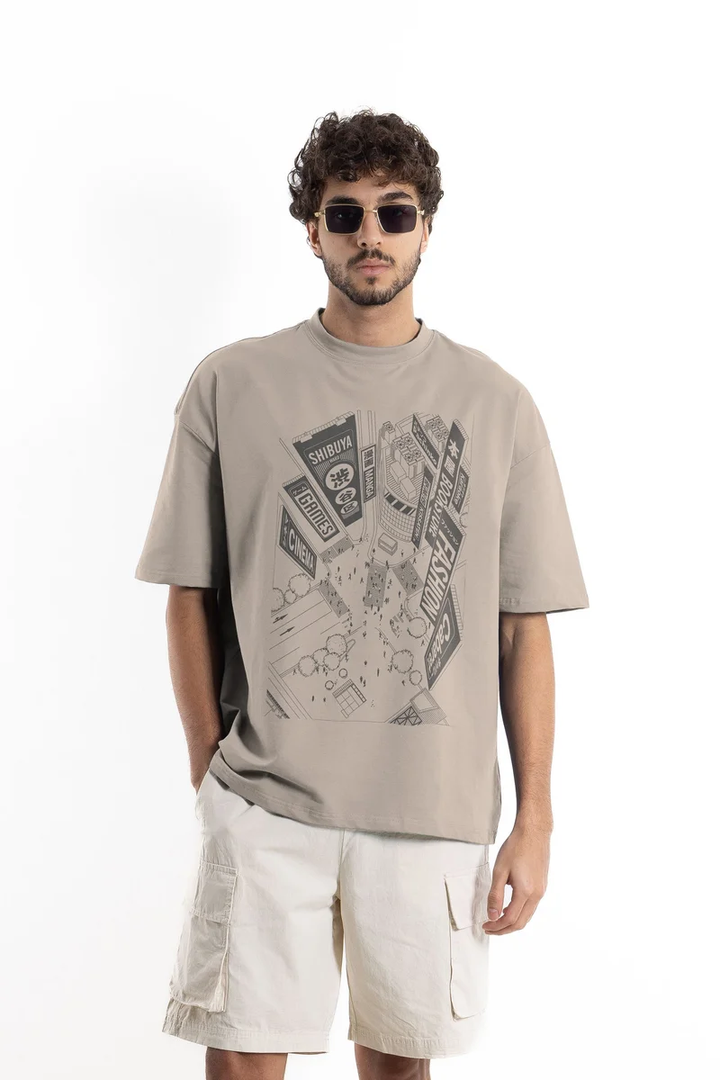 SHAPES PRINTED COTTON BLEND T-SHIRT