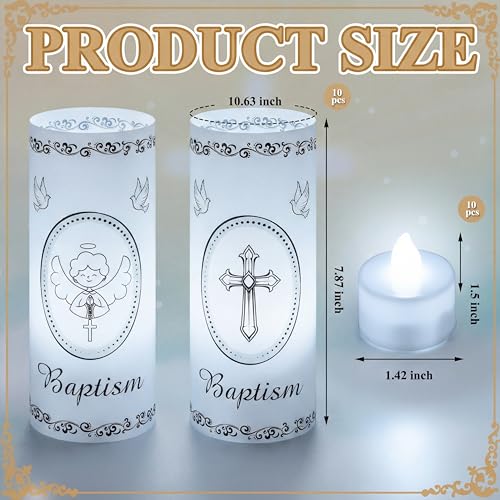 VIHOSE 20 Pcs 10 Sets Baptism Centerpieces for Table Baptism Lantern Tea Light Holders with LED Candles Angel Cross Table Lantern for Easter First Communion God Bless Baby Shower Party Decor - Image 3