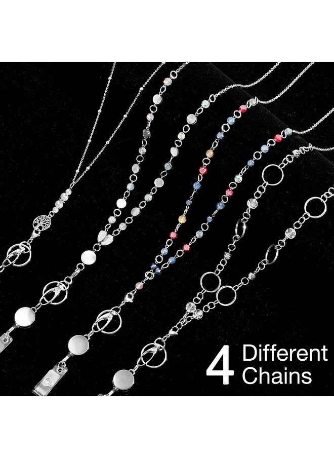 Pangda Pangda 4 Sets Badge Necklaces with ID Holders Beaded ID Necklaces Retractable Lanyards for Women Stainless Steel Badge Lanyards,Multicolor,Medium  - Image 3