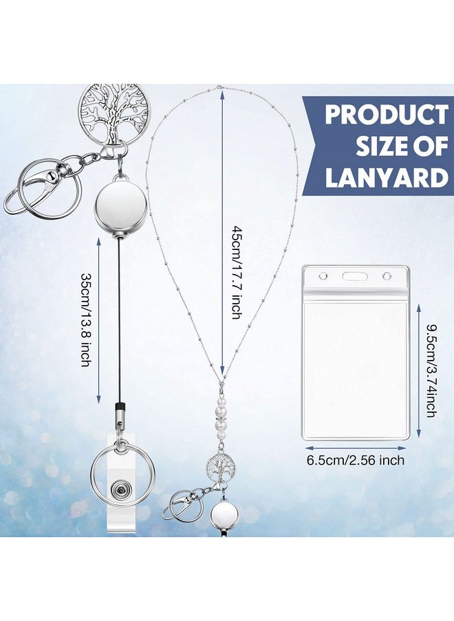 Pangda Pangda 4 Sets Badge Necklaces with ID Holders Beaded ID Necklaces Retractable Lanyards for Women Stainless Steel Badge Lanyards,Multicolor,Medium  - Image 2